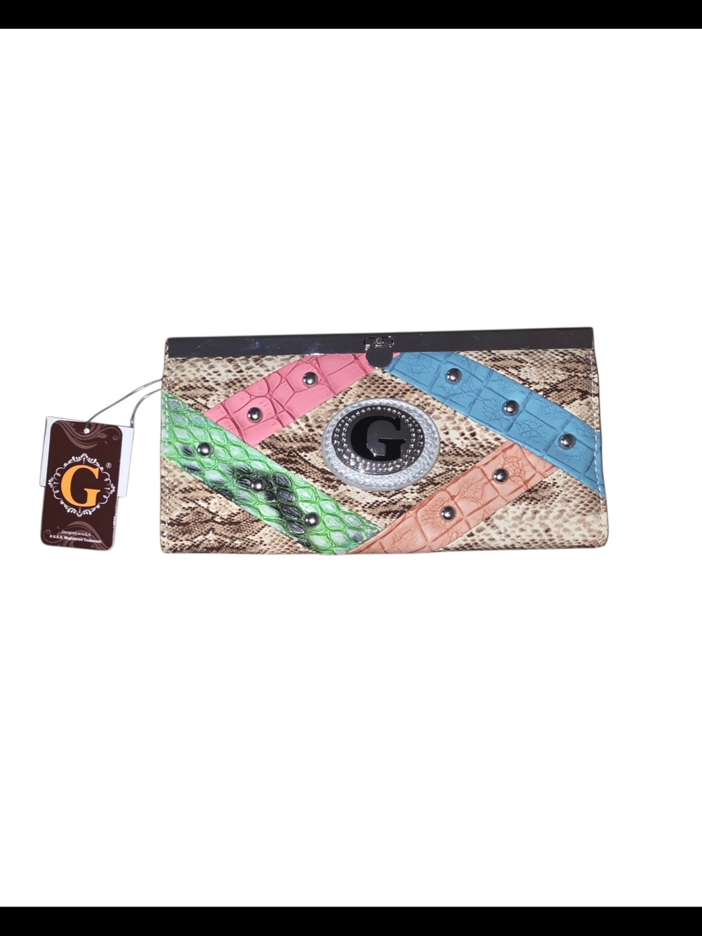 Brand New - Embellished Multicolor Snake-Print Clutch Wallet